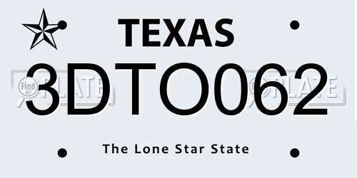 3DTO062 Texas License Plate