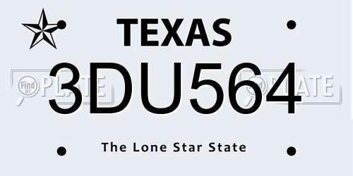 3DU564 Texas License Plate