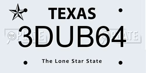 3DUB64 Texas License Plate