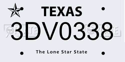 3DV0338 Texas License Plate