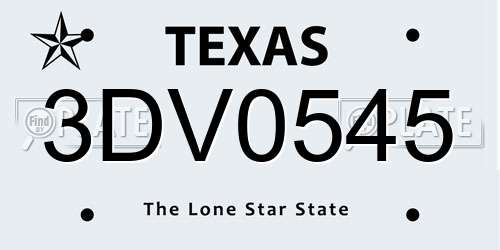 3DV0545 Texas License Plate