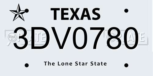 3DV0780 Texas License Plate
