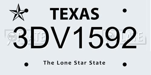 3DV1592 Texas License Plate
