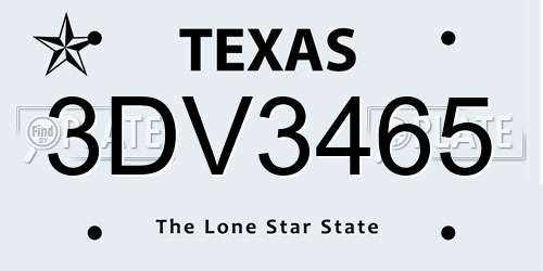 3DV3465 Texas License Plate