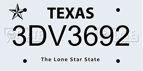 3DV3692 Texas License Plate