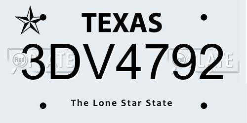 3DV4792 Texas License Plate