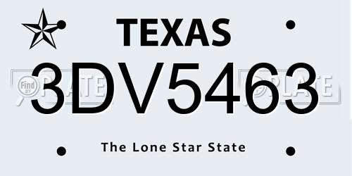 3DV5463 Texas License Plate