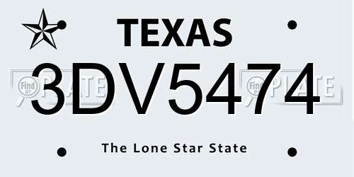 3DV5474 Texas License Plate