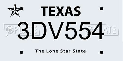 3DV554 Texas License Plate