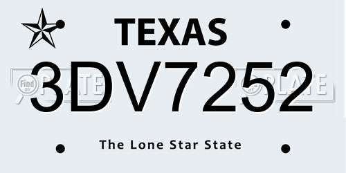 3DV7252 Texas License Plate
