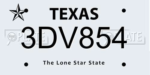 3DV854 Texas License Plate