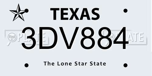 3DV884 Texas License Plate