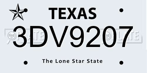 3DV9207 Texas License Plate
