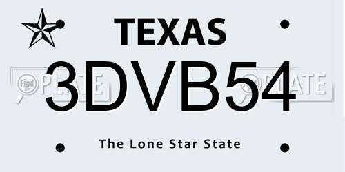 3DVB54 Texas License Plate