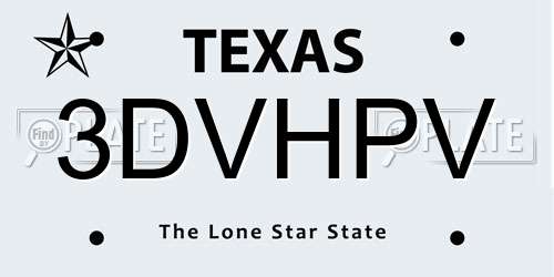 3DVHPV Texas License Plate
