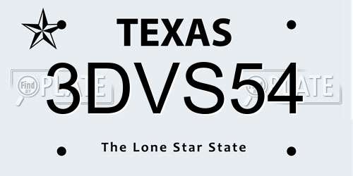 3DVS54 Texas License Plate