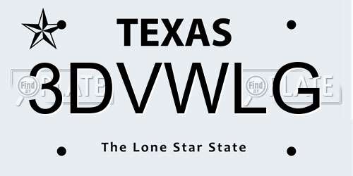 3DVWLG Texas License Plate