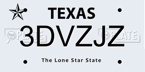 3DVZJZ Texas License Plate