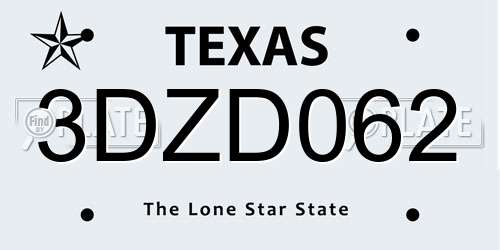 3DZD062 Texas License Plate