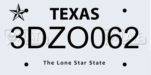 3DZO062 Texas License Plate