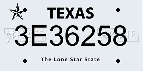 3E36258 Texas License Plate