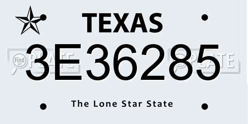 3E36285 Texas License Plate
