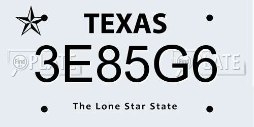 3E85G6 Texas License Plate