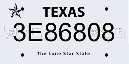 3E86808 Texas License Plate