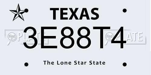 3E88T4 Texas License Plate