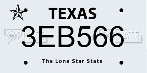 3EB566 Texas License Plate