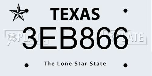 3EB866 Texas License Plate