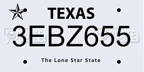 3EBZ655 Texas License Plate