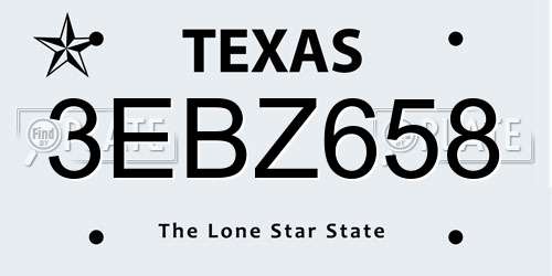 3EBZ658 Texas License Plate