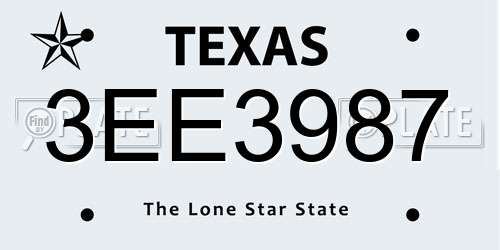 3EE3987 Texas License Plate
