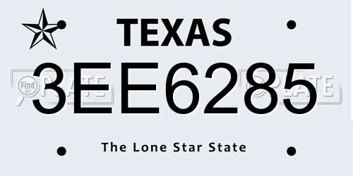 3EE6285 Texas License Plate