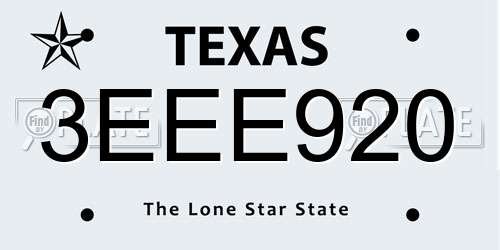3EEE920 Texas License Plate