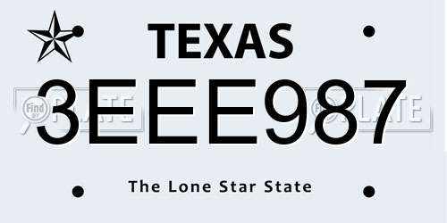 3EEE987 Texas License Plate