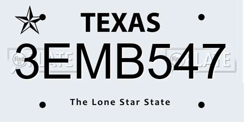 3EMB547 Texas License Plate