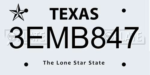 3EMB847 Texas License Plate