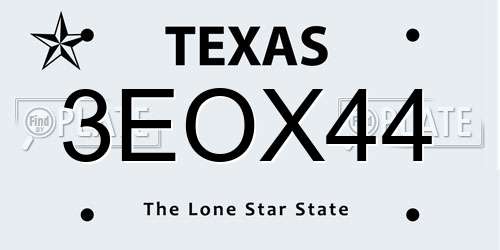 3EOX44 Texas License Plate