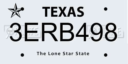 3ERB498 Texas License Plate
