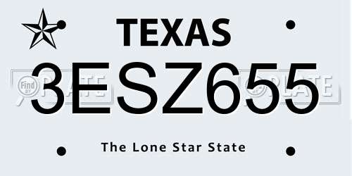 3ESZ655 Texas License Plate