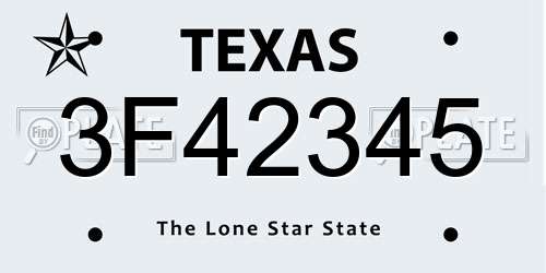 3F42345 Texas License Plate