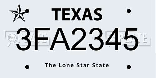 3FA2345 Texas License Plate