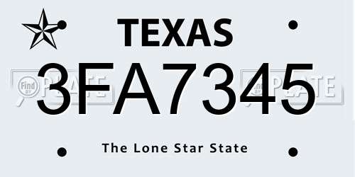 3FA7345 Texas License Plate