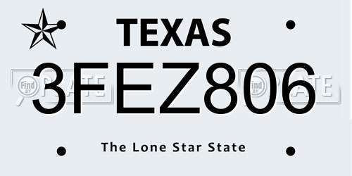 3FEZ806 Texas License Plate