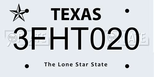 3FHT020 Texas License Plate