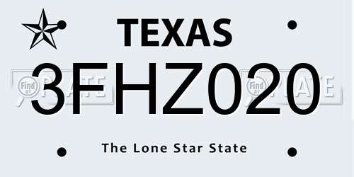 3FHZ020 Texas License Plate