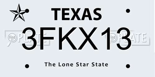 3FKX13 Texas License Plate