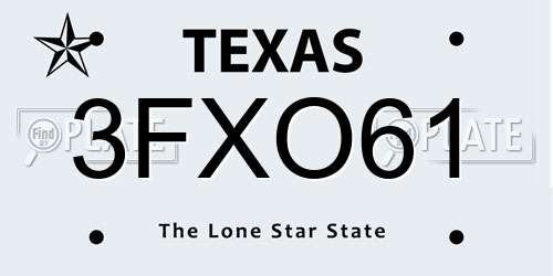 3FXO61 Texas License Plate